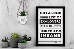 Taylor Swift Got A Long List Of Ex-Lovers Lyric Art, Music Decor,