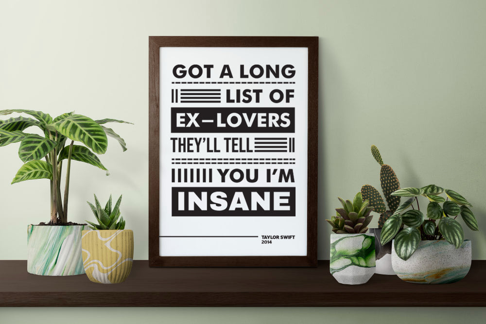 Taylor Swift Got A Long List Of Ex-Lovers Lyric Art, Music Decor,