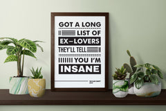 Taylor Swift Got A Long List Of Ex-Lovers Lyric Art, Music Decor,