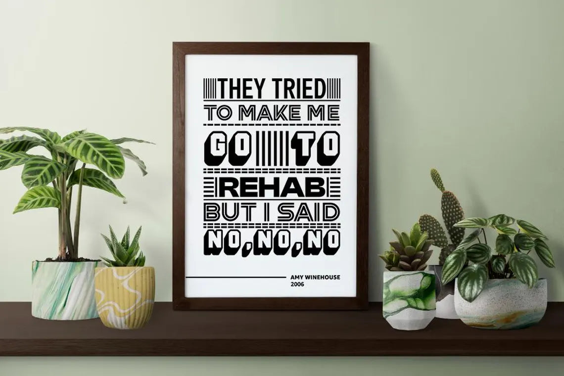 Amy Winehouse, Rehab Print, Music Lyrics Wall Art, Song Poster, Typography Art Print, Retro Music Poster, Song Lyric Print