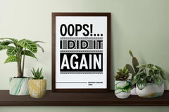 Oops I Did It Again Print, Britney Spears Wall Art, Song Lyric Print, Retro Music Wall Art, Typography Poster, Music Lover Gift