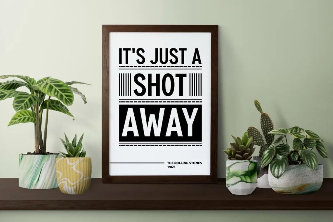 Gimme Shelter Wall Art, It's Just a Shot Away Wall Art, Aesthetic Quote Wall Art, Digital Vinyl Music Wall Art, Instant Download