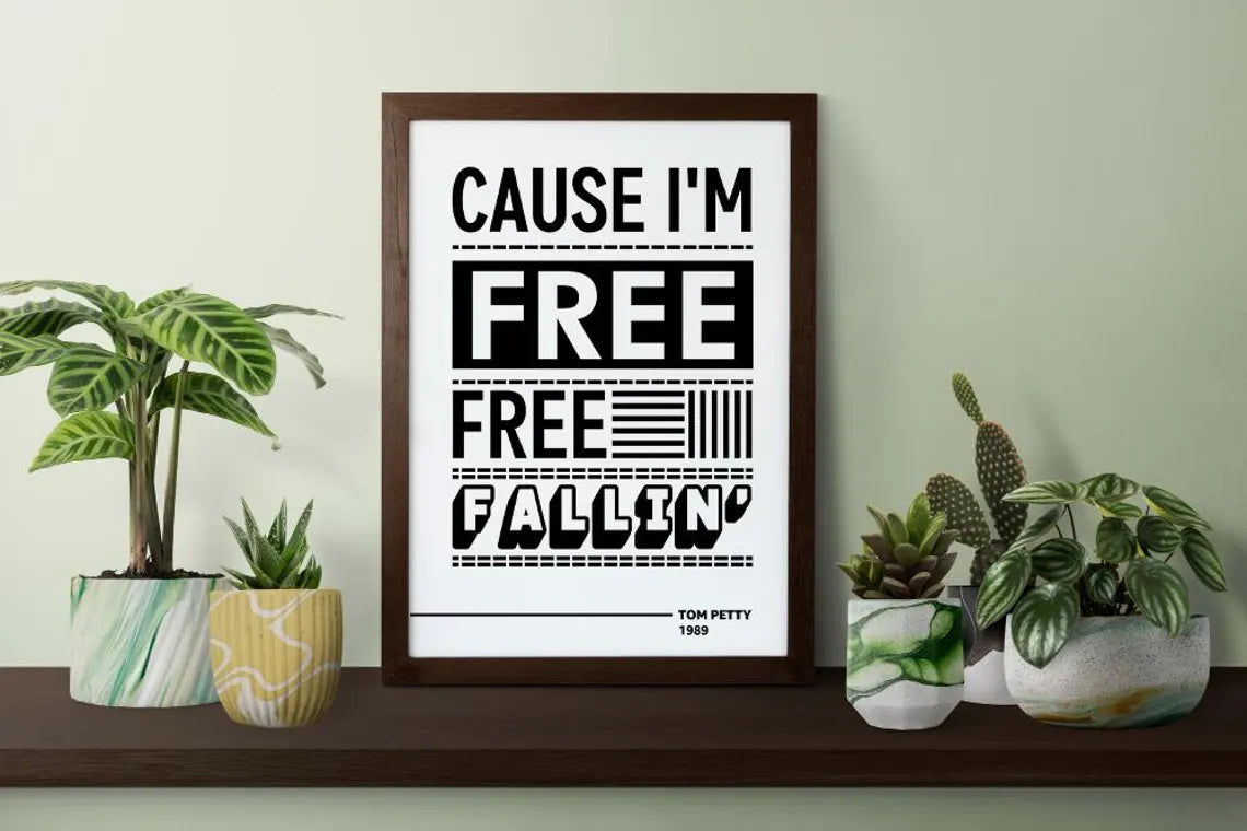 Free Fallin Music Lyrics Art, Tom Petty Song Wall Art, Music Lyrics Art Print, Printable Wall Decoration, Instant Download